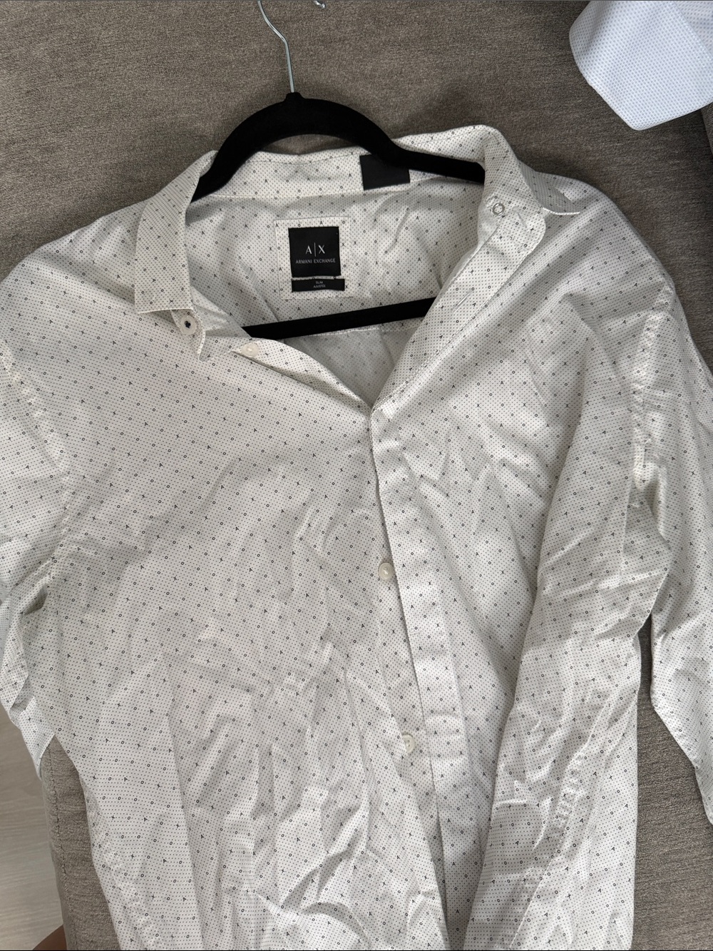 A/X Armani Exchange White Button-Down Shirt with Micro Dot Print